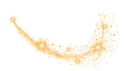 Sparkling Golden Star Arc with Multiple Lens Flares and Radiant Magic Dust Trail for Festive Celebration