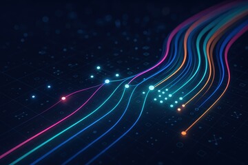 Digital Flow: A vibrant display of interconnected digital lines, symbolizing the seamless flow of data in the digital age, a visual representation of technology.