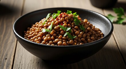 Lentil Bowl - A Nutritious and Flavorful Dish on Wooden Table.