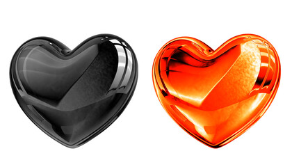 3D red and black glassy hearts PNG