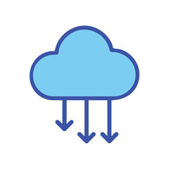 A simple blue cloud icon with downward facing arrows representing rain