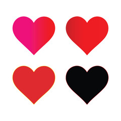 Four vibrant red hearts displayed in a simple symmetrical arrangement