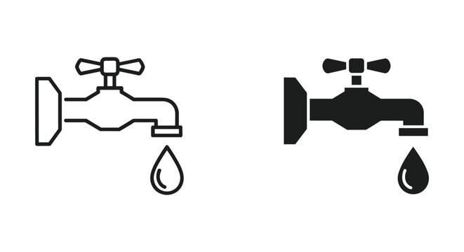 Water tap icons with drip