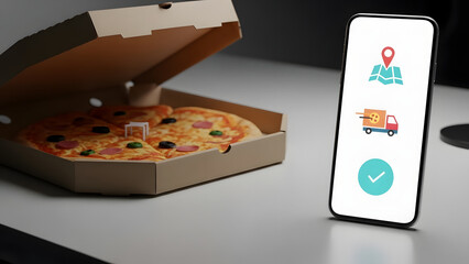 Hot pizza delivered to your doorstep, a modern convenience facilitated by a mobile app showcasing efficient online ordering and quick delivery services