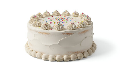 White cream birthday cake with colorful sprinkles