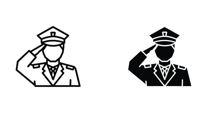 Military officer saluting icon set