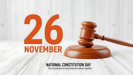 Indian National Constitution Day celebration with gavel on wooden table
