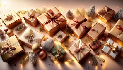 Festive Gift Galore Presents Meticulously Wrapped With Shimmering Ribbons And Sparkling Decorations Lie In A Charming Setting Each Waiting To Bring A Moment Of Joy