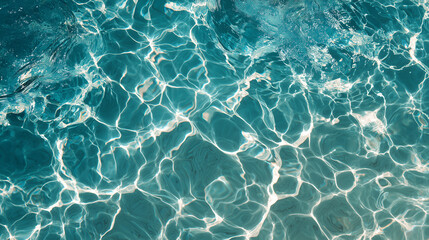 Fototapeta premium Vibrant Turquoise Pool Water Surface with Sun Caustics and Ripples - Abstract Summer Background
