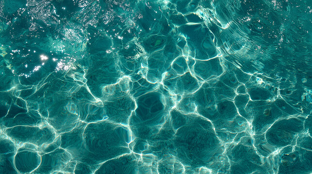 Deep Teal Blue Swimming Pool Water Surface with Sun Caustic Light Patterns - Underwater Texture Background