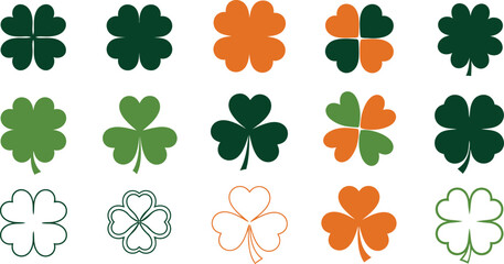 St patrick's day shamrocks and four leaf clovers in green and orange