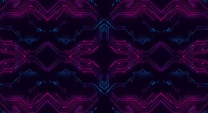 digital circuit pattern with glowing pink and blue lines illustrating data flow and futuristic technology for abstract design concepts. - Powered by Adobe