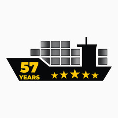 Fifty Seven Year Shipping Experience Cargo Ship Icon
