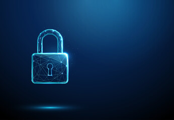 3D lock. Cybersecurity protection, data privacy, secure authentication, digital encryption, information safety, access control, network security concept.