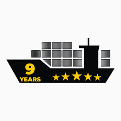 Nine Year Shipping Experience Cargo Ship Icon