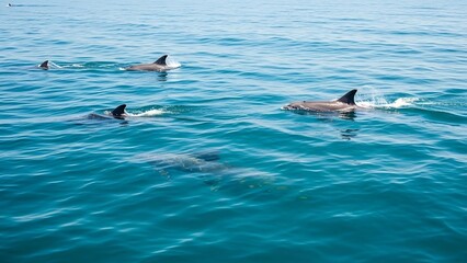 Obraz premium Dolphins Swimming Together in Ocean Waters.