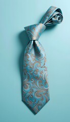 Turquoise Paisley Necktie &ndash; Elegant Formal Accessory on Blue Background