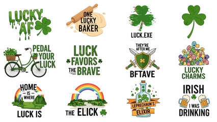 Obraz premium St. Patrick's Day themed graphic designs with shamrocks and lucky sayings.