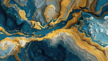 Obraz premium Abstract landscape of layered textures in gold, teal, and gray, creating depth