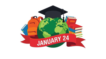 International Day of Education concept with globe, books, and graduation cap