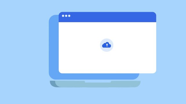 Minimal web browser window interface with cloud upload icon on a blank page. Clean UI design concept for data upload, cloud storage, and online application processes.

