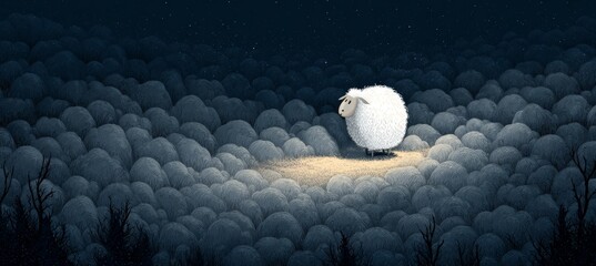 Lonely missing sheep. Generative AI technology.	
