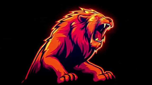 animate fierce cartoon roaring lion mascot style