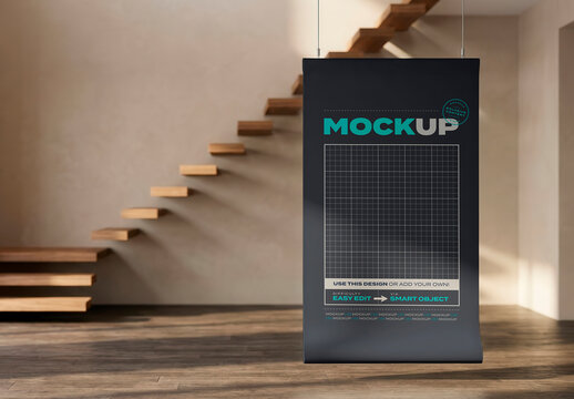 Hang Sign on Living with Stairs Mockup