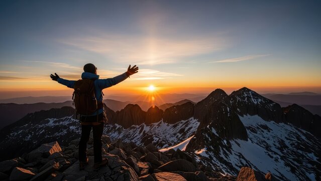 silhouette of a man standing on a mountain top - Powered by Adobe