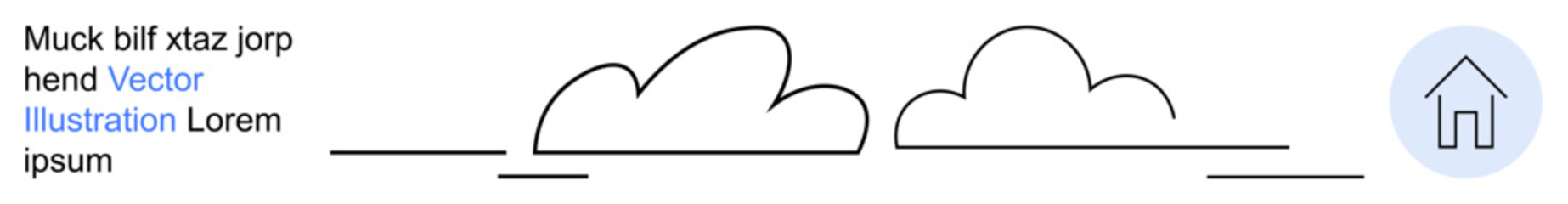 Nature, environment, minimalism, outdoor design, eco-friendly concepts, modern living. Simple line art three clouds and a house icon. Nature and environment concept