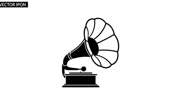 Vintage gramophone icon in black and white