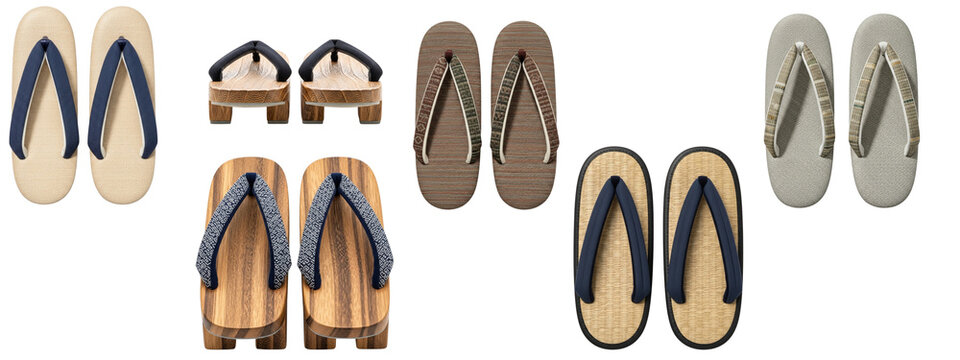 Set of Traditional Japanese Geta Wooden Sandals &ndash; Classic Footwear with Fabric Straps