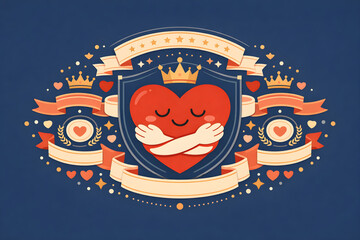 Obraz premium Royal Heart Emblem with Ribbons – Love Badge and Emotional Honor Concept