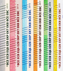 Euro banknotes of various denominations. Money of the European Union and Europe.