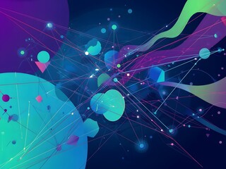 Abstract geometric poster depicting data exchange and remote collaboration flow