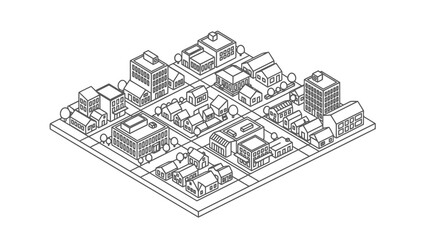 Isometric view of city block with buildings and streets