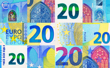 20 euro banknote of the European Union. Paper money of Europe