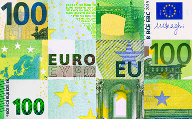 Fragment of a 100 euro banknote. European Union money.