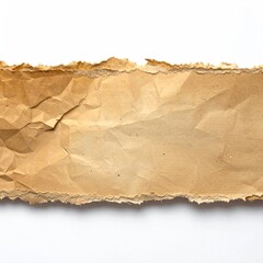 Fototapeta premium Crumpled brown paper with a jagged edge, isolated on white