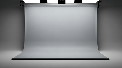 Empty photo studio backdrop with professional lighting system for creative productions