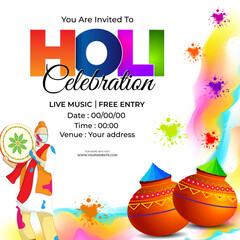 Vector illustration of Holi Party Invitation social media template