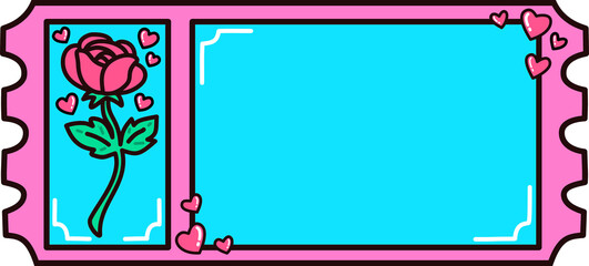 Valentine Ticket With Rose and Hearts Frame