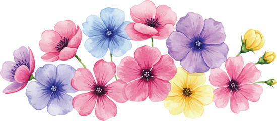 Obraz premium Vibrant flowers arranged in a colorful bouquet on a white background from a top-down viewpoint