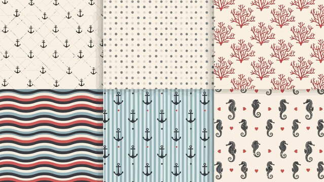 Charming Nautical Patterns: A Collection of Seamless Coastal Designs and Nautical Motifs