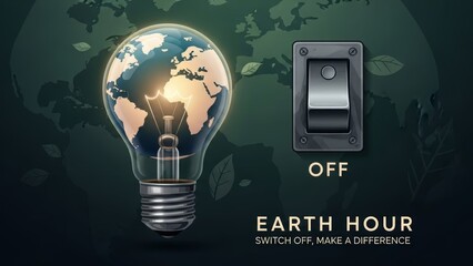 Earth hour concept with light bulb and switch highlighting environmental awareness