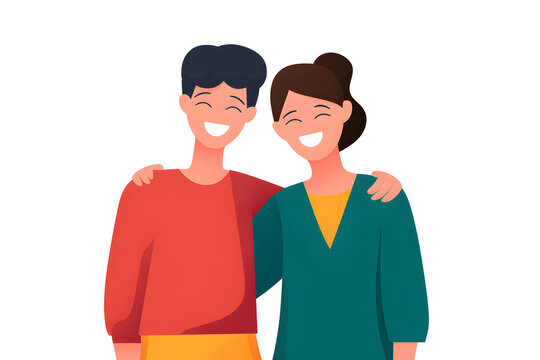 A Friendly Embrace: Two cheerful companions stand shoulder to shoulder, their smiles radiating warmth and camaraderie.