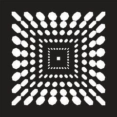 Abstract monochrome gradient poster background vector set. Modern cover template with black and white perspective geometric prism shape, halftone dot. Ideal design for social media, banner, ads.