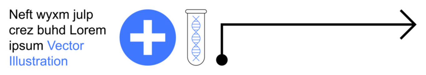 Obraz premium Healthcare, biotechnology, medical research, genetic analysis, laboratory testing, diagnostics. Medical cross, DNA test tube arrow. Healthcare and biotechnology