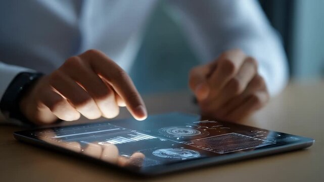 Focused medium shot of a person selecting from various digital templates on a tablet to craft structured and polished grant submissions.
