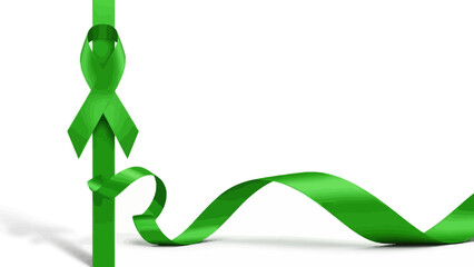 Elegant green awareness ribbon on a white background, symbolizing hope and support